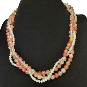 Handmade Swirl Triple Strand Beaded Gemstone 20" Necklace